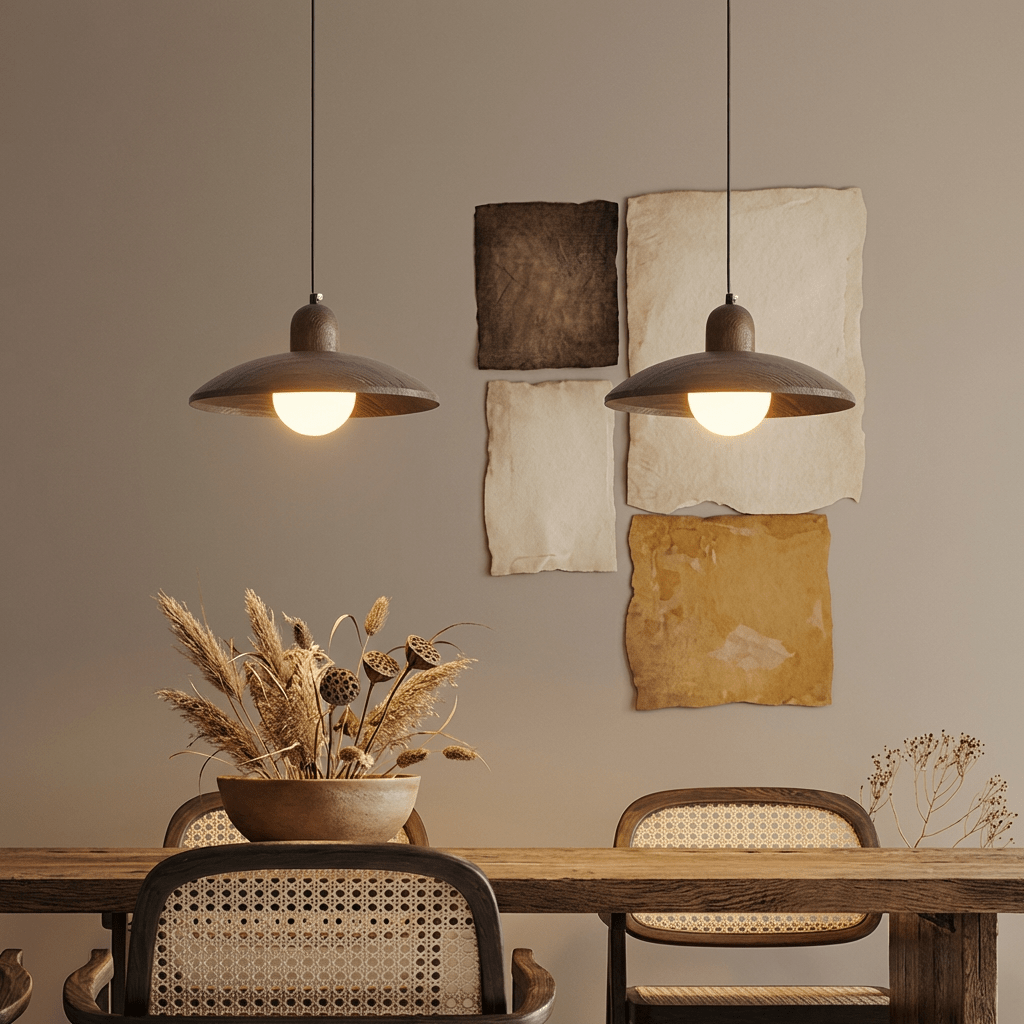 Wabi - Sabi Walnut Pendant Light | Minimalist Iron & Wood Finish | Japanese Indoor Decor Pendant Lights for modern home decor in Dark color