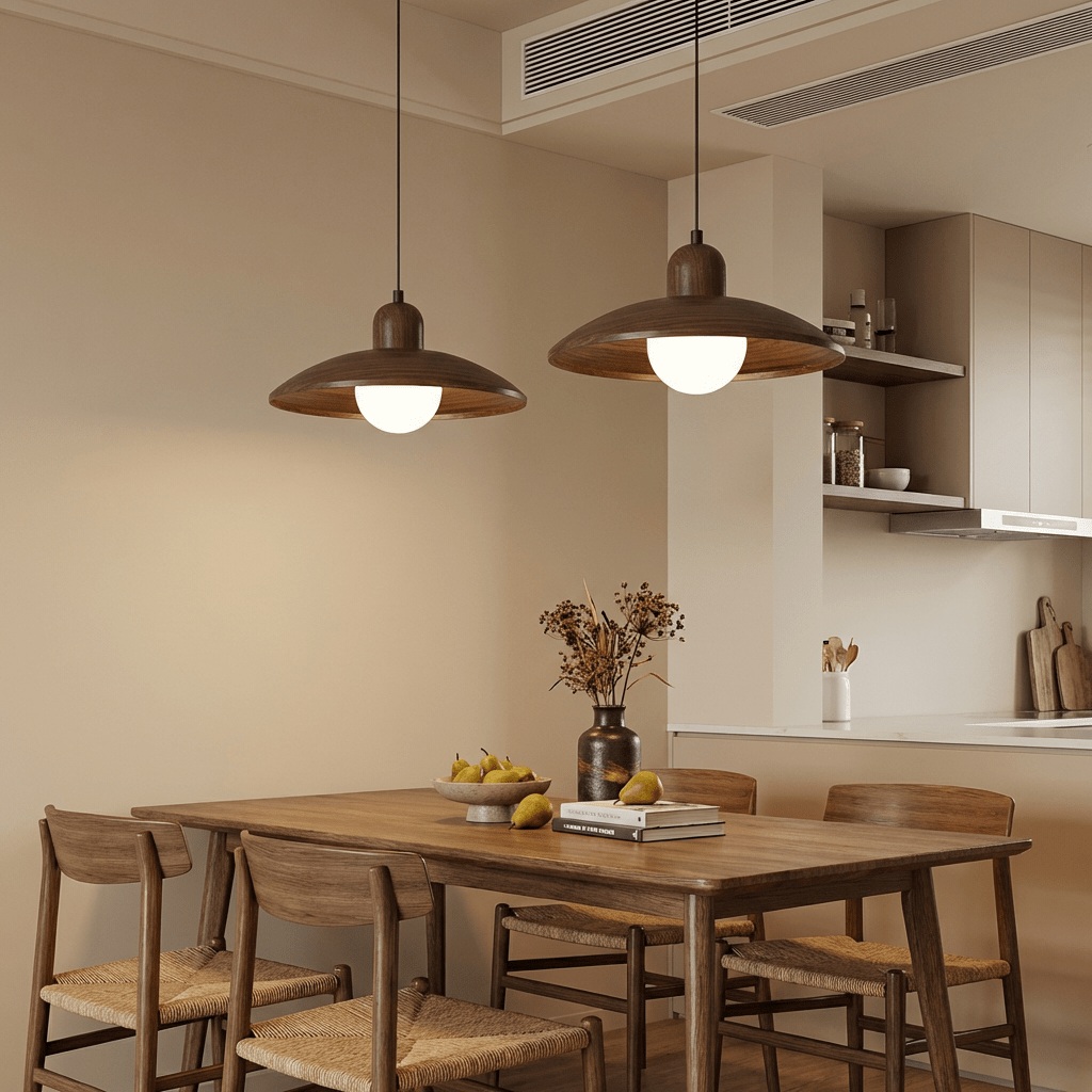 Wabi - Sabi Walnut Pendant Light | Minimalist Iron & Wood Finish | Japanese Indoor Decor Pendant Lights for modern home decor in Dark color