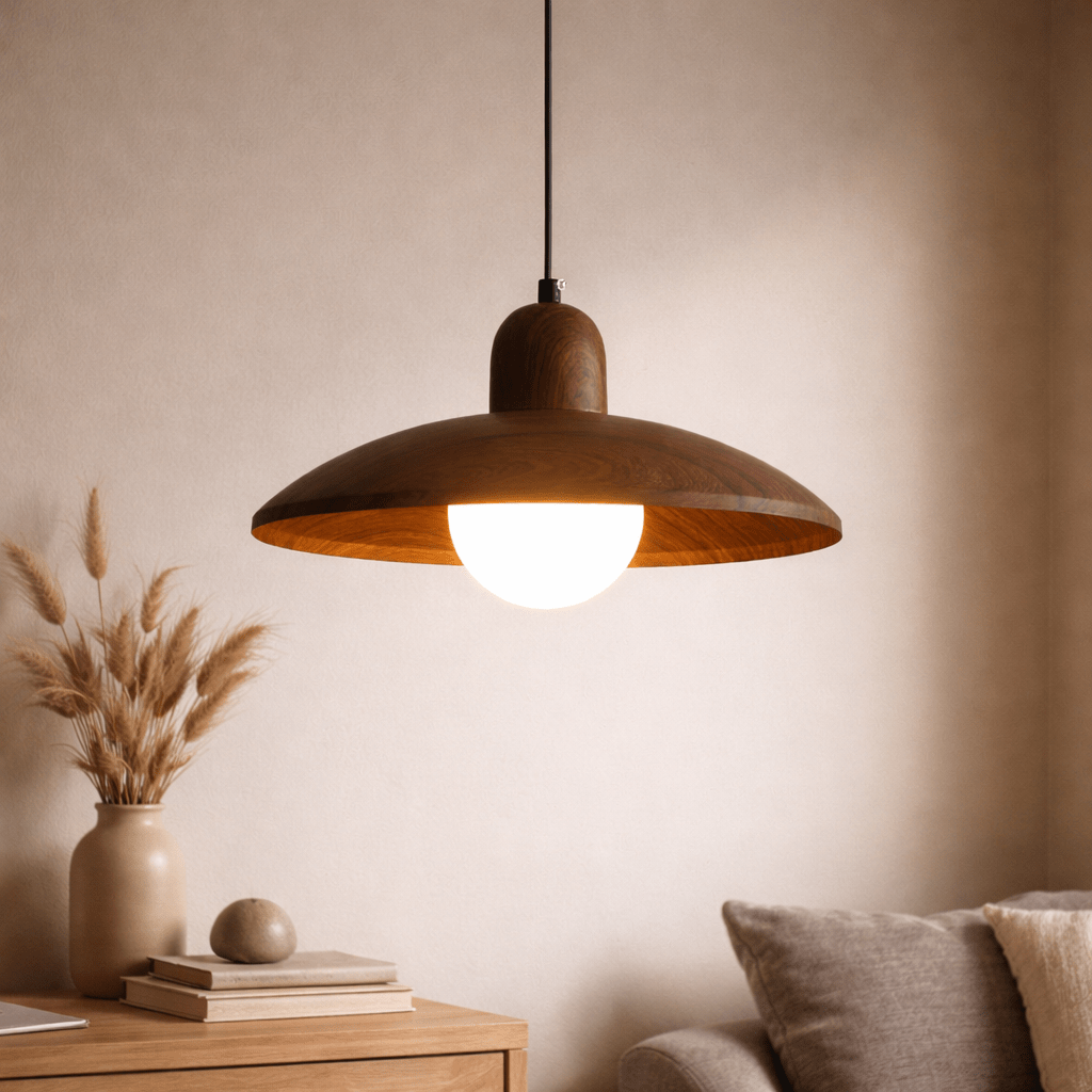 Wabi - Sabi Walnut Pendant Light | Minimalist Iron & Wood Finish | Japanese Indoor Decor Pendant Lights for modern home decor in Dark color