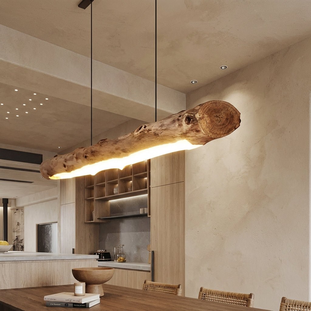 Wabi - Sabi Wooden LED Chandelier | Rustic Minimalist Dining Room Pendant Light Chandeliers for modern home decor in 80cm color