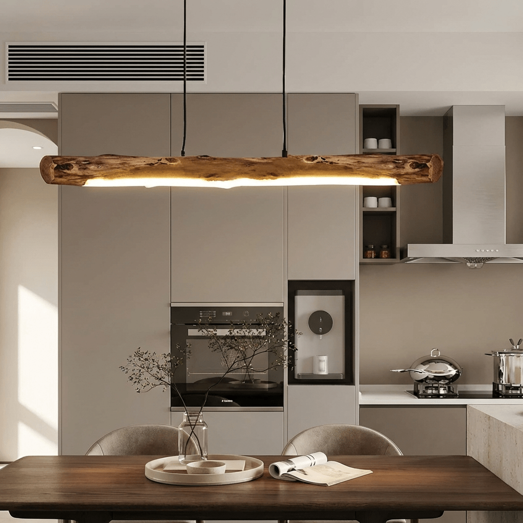 Wabi - Sabi Wooden LED Chandelier | Rustic Minimalist Dining Room Pendant Light Chandeliers for modern home decor in 80cm color