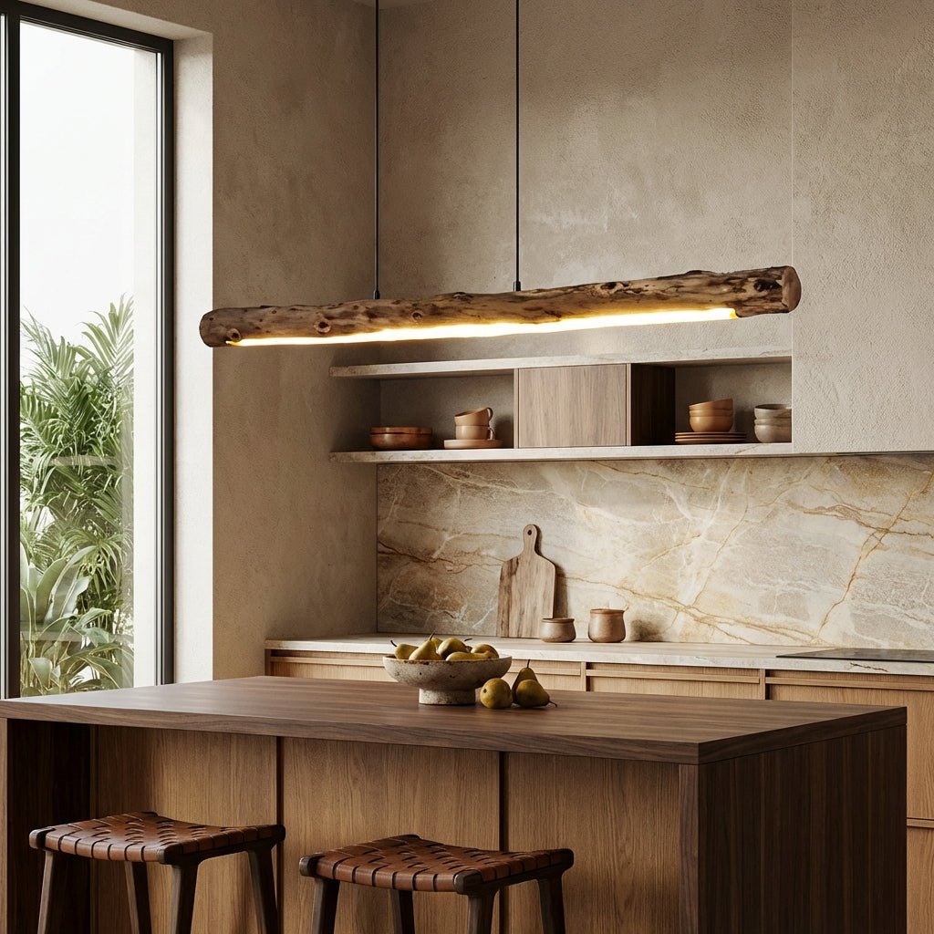 Wabi - Sabi Wooden LED Chandelier | Rustic Minimalist Dining Room Pendant Light Chandeliers for modern home decor in 80cm color