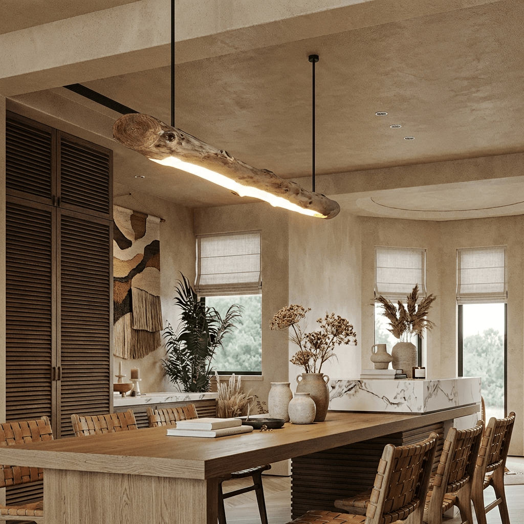 Wabi - Sabi Wooden LED Chandelier | Rustic Minimalist Dining Room Pendant Light Chandeliers for modern home decor in 80cm color