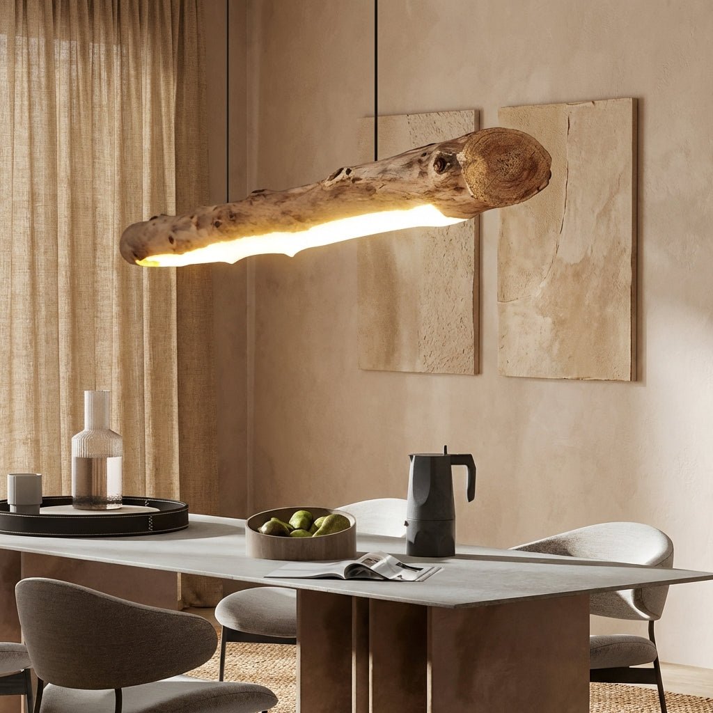 Wabi - Sabi Wooden LED Chandelier | Rustic Minimalist Dining Room Pendant Light Chandeliers for modern home decor in 80cm color