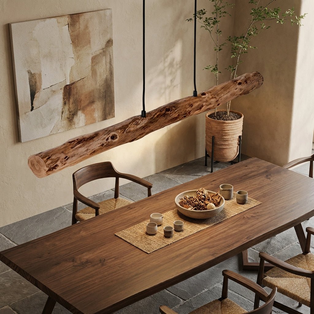 Wabi - Sabi Wooden LED Chandelier | Rustic Minimalist Dining Room Pendant Light Chandeliers for modern home decor in 80cm color