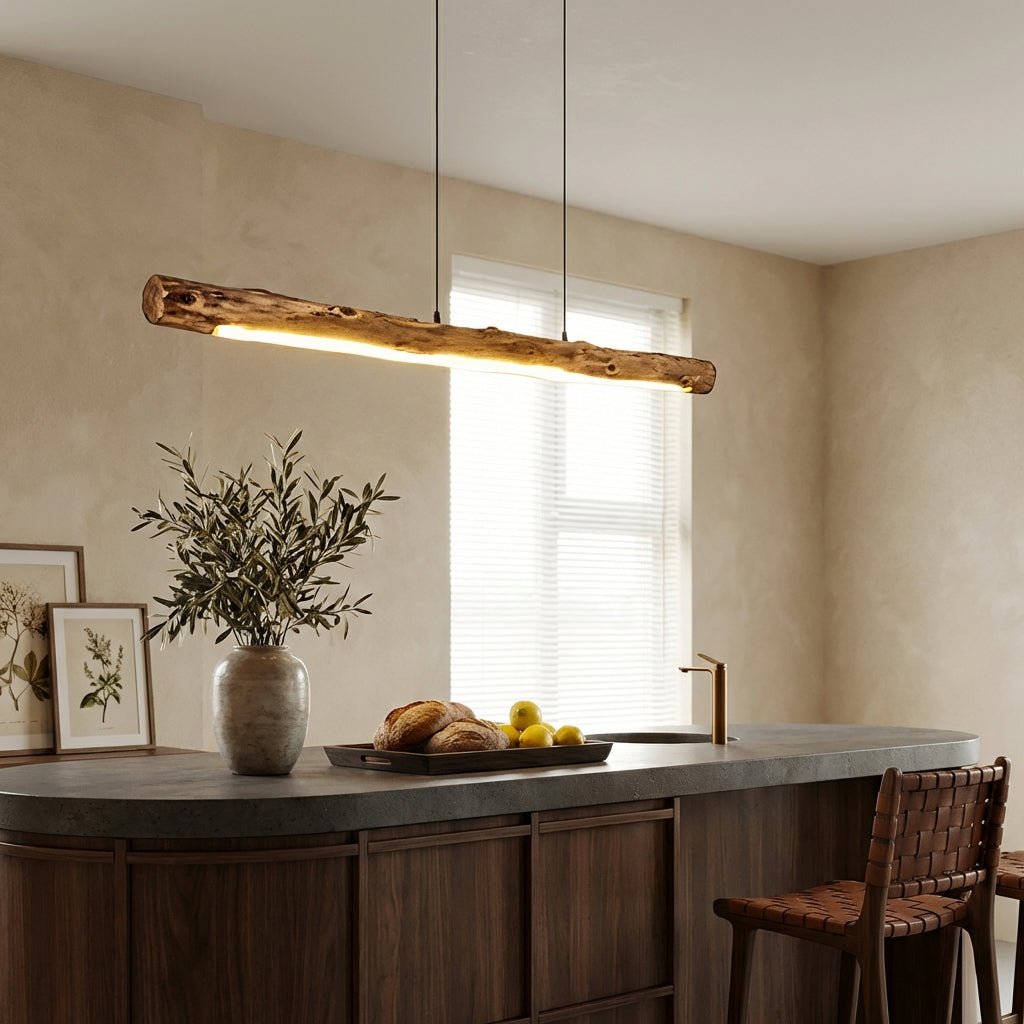 Wabi - Sabi Wooden LED Chandelier | Rustic Minimalist Dining Room Pendant Light Chandeliers for modern home decor in 80cm color