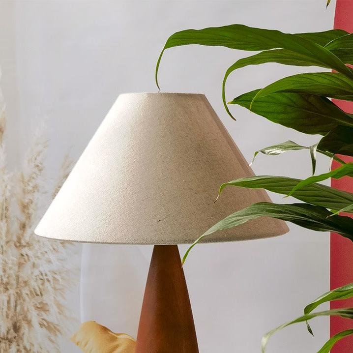 Wood Table Lamp | Retro Solid Wood Base with Fabric Shade Lamps for modern home decor in Linen color