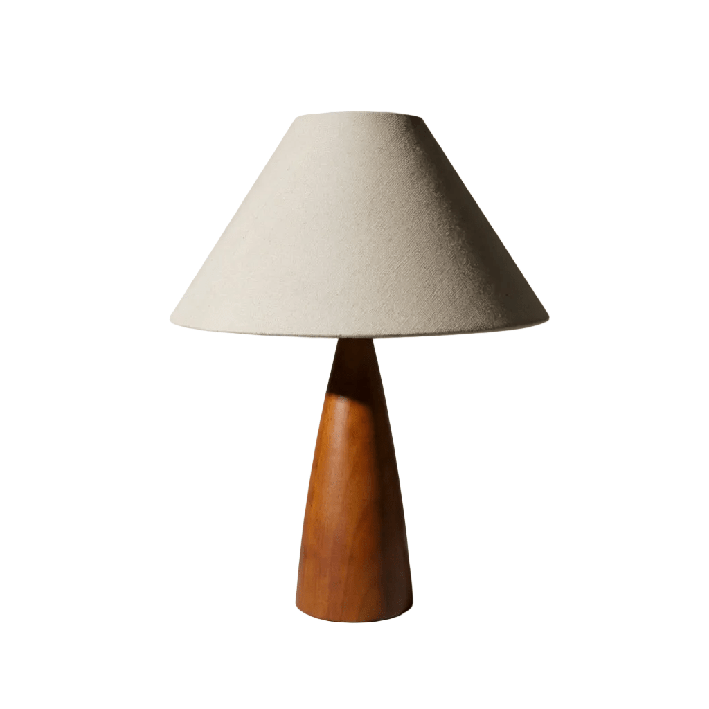 Wood Table Lamp | Retro Solid Wood Base with Fabric Shade Lamps for modern home decor in Linen color