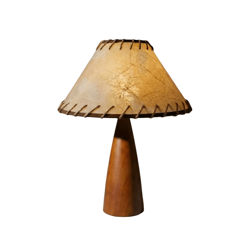 Wood Table Lamp | Retro Solid Wood Base with Fabric Shade Lamps for modern home decor in Sheepskin color